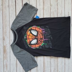 New Marvel Spiderman Halloween Pumpkin Shirt Boy's XXL (18) Grey and Black